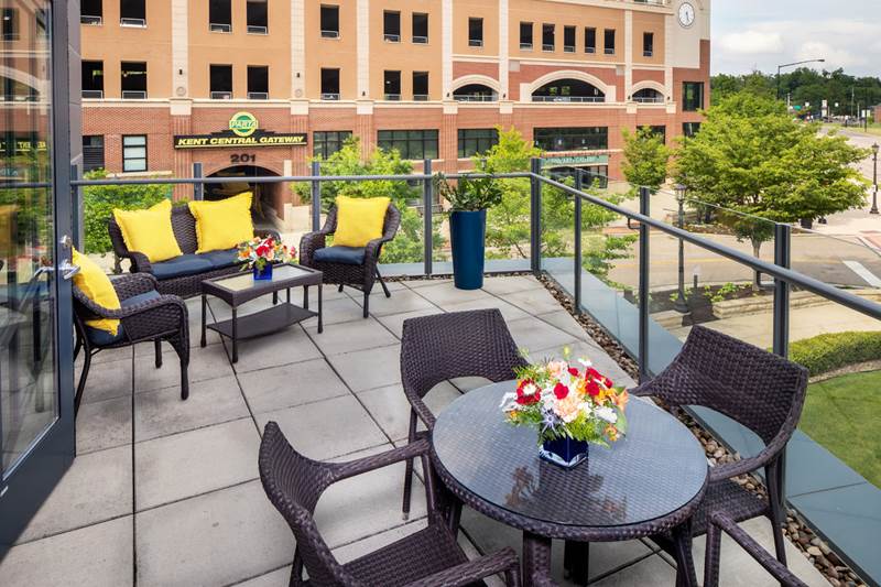 rooftop patio at Kent State Hotel